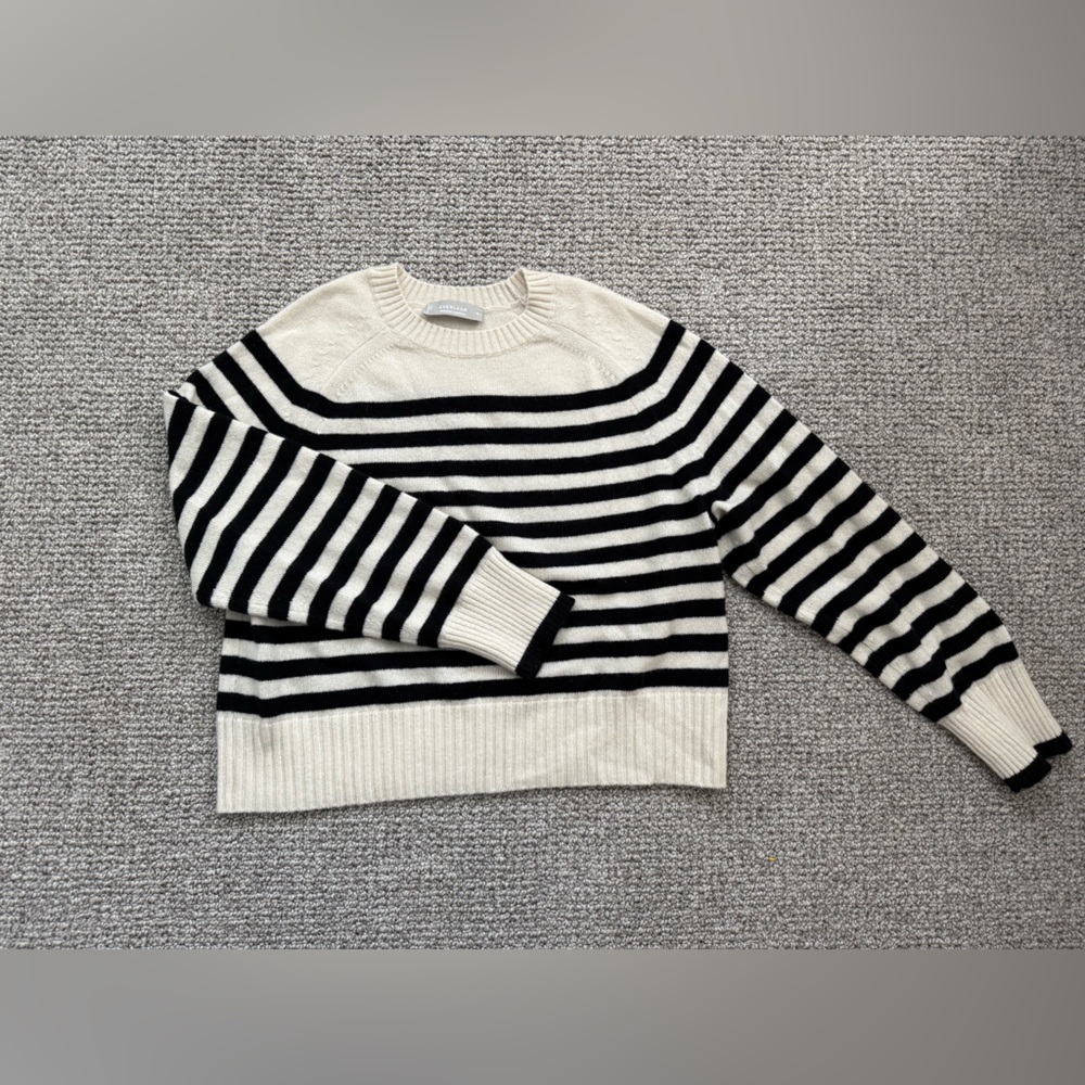 Everlane Cashmere Sweater in Cream & Black Striped